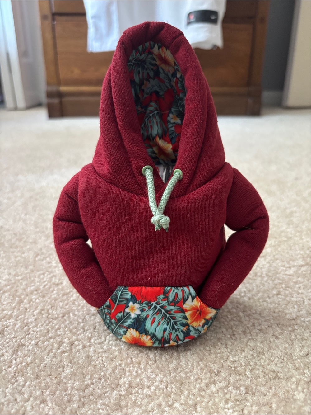 Puffin Drinkwear Hoodie Can Cover Sleeve Burgundy with Floral Lining